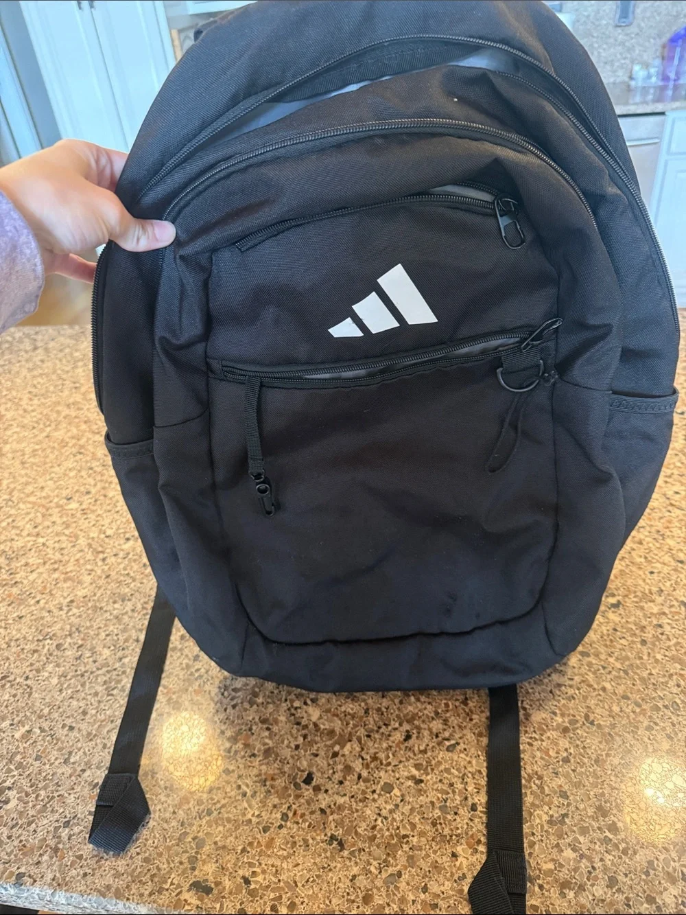 adidas Black Logo Front Pocket Backpack